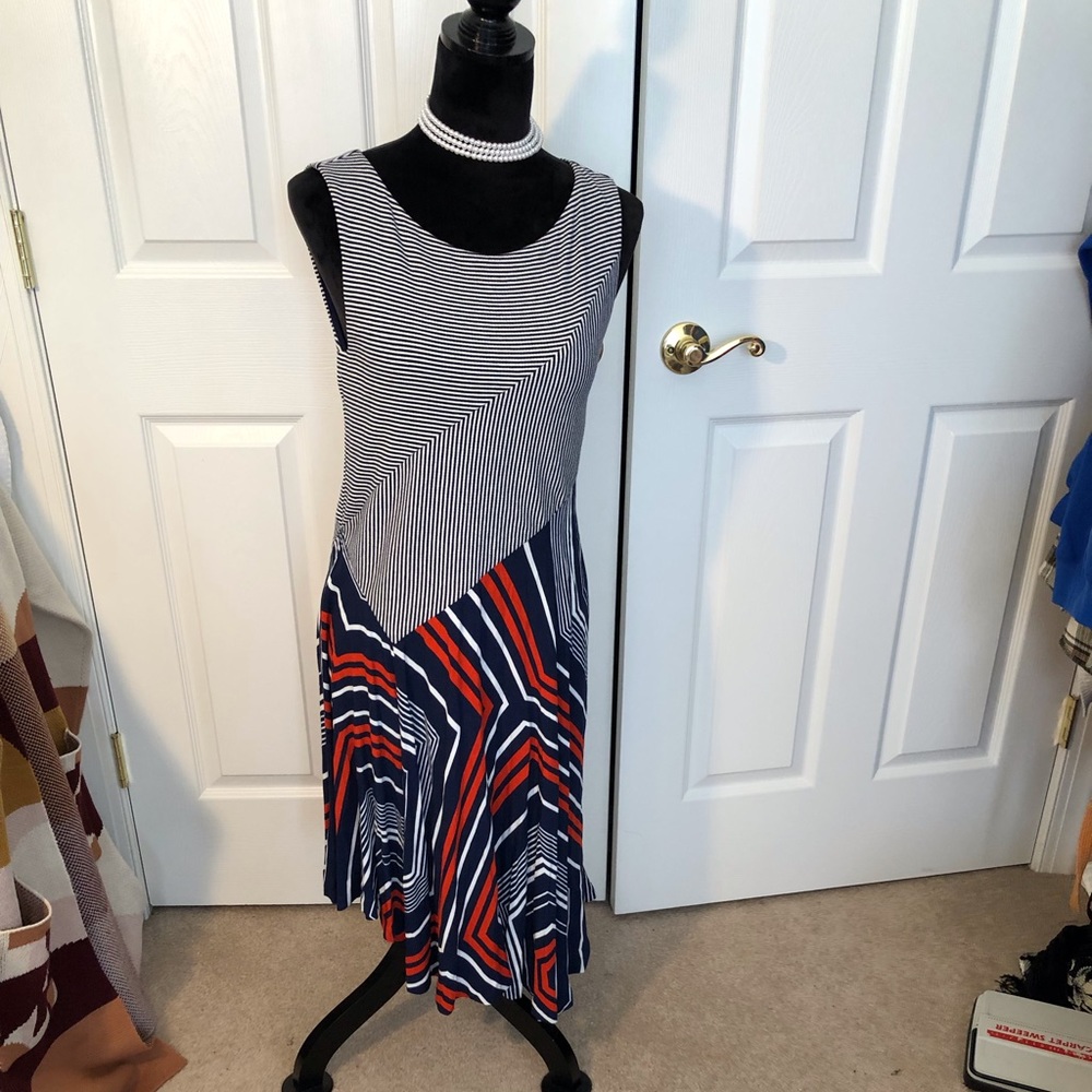 NWOT MAEVE SPRING DRESS geometric print I red white and blue sleeveless